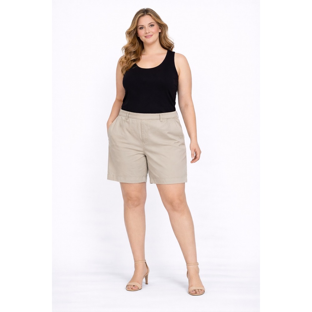 Basic Editions Women's Size 16 Khaki Shorts 100% Cotton Flat Front
